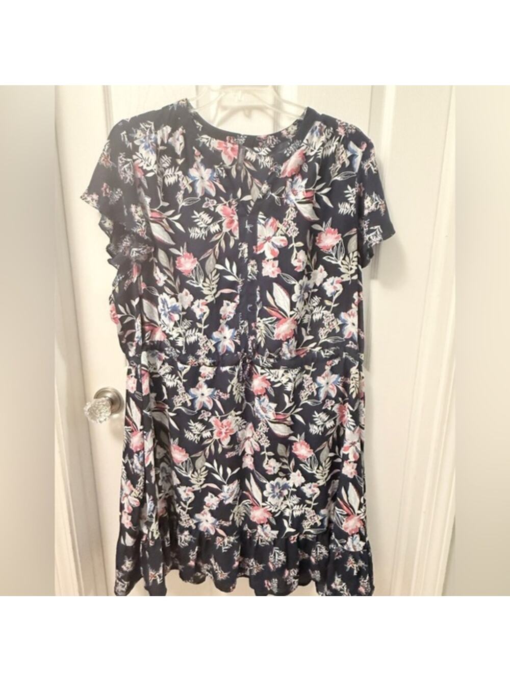 Massini Navy and Pink Boho Floral Plus Midi Dress Sz 3x. EUC DD